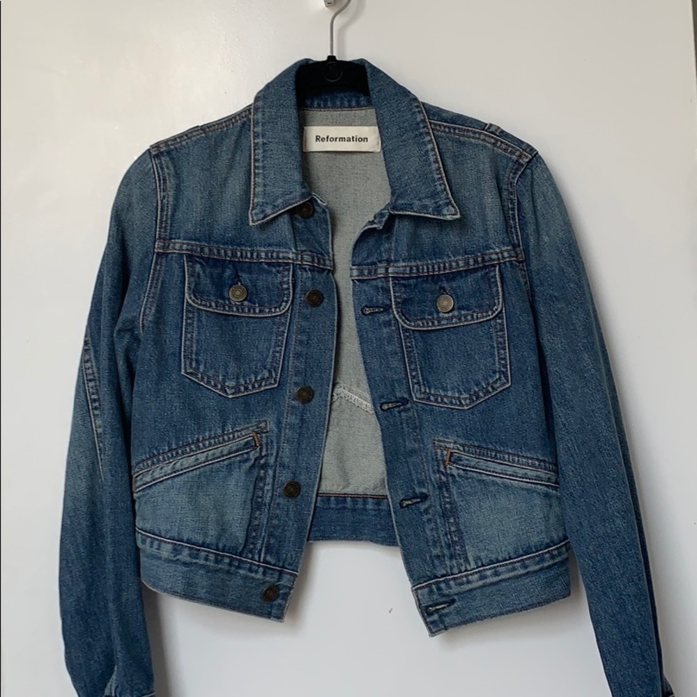 Reformation cropped denim jacket, WORN ONCE